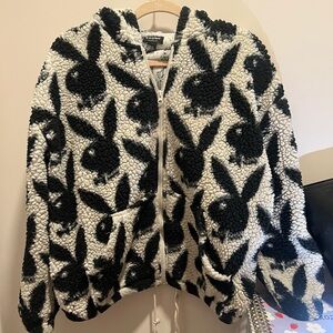 Playboy Black and White Sherpa Jacket